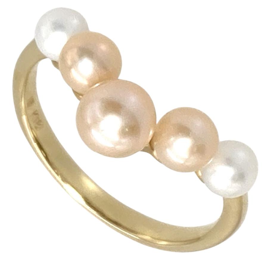 MIKIMOTO（ミキモト） ベビーパール 5P V字 リング 指輪 約10号 K18YG