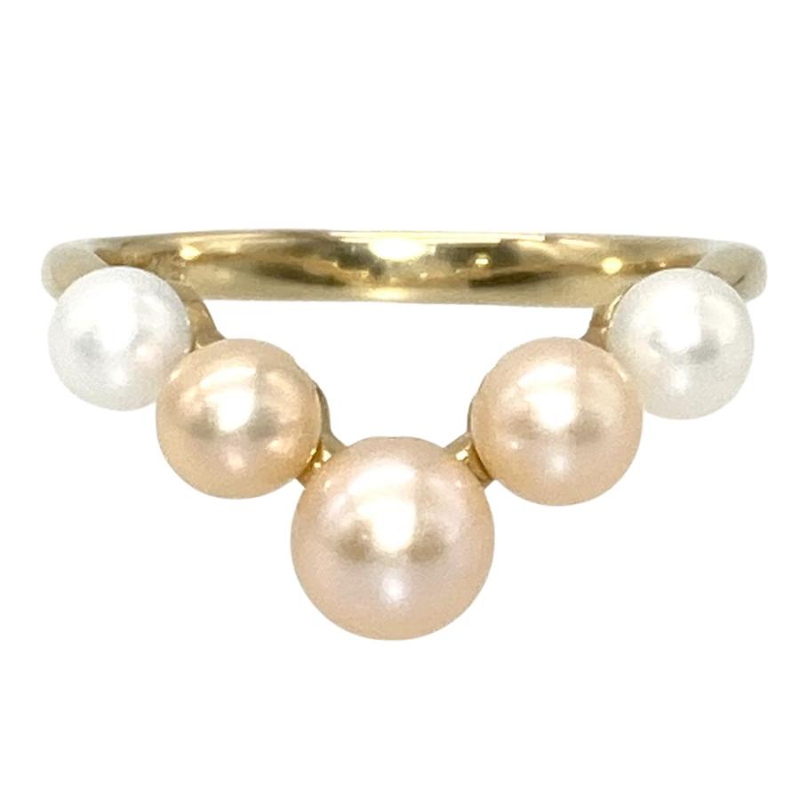 MIKIMOTO（ミキモト） ベビーパール 5P V字 リング 指輪 約10号 K18YG