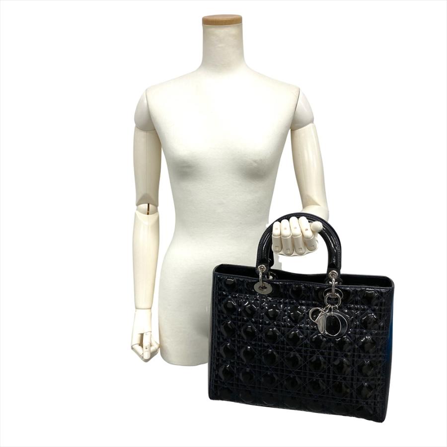 レディディオール カナージュ パテントレザー ハンドバッグ クリスチャンシルバー Lady Dior クリスチャンディオール Christian レディディオール