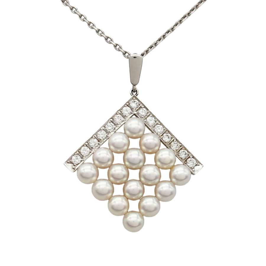 極美品✨MIKIMOTO ミキモト ベビーパール　三角　ペンダントネックレス MIKIMOTO（ミキモト） スクエア ネックレス ダイヤモンド K14WG パール