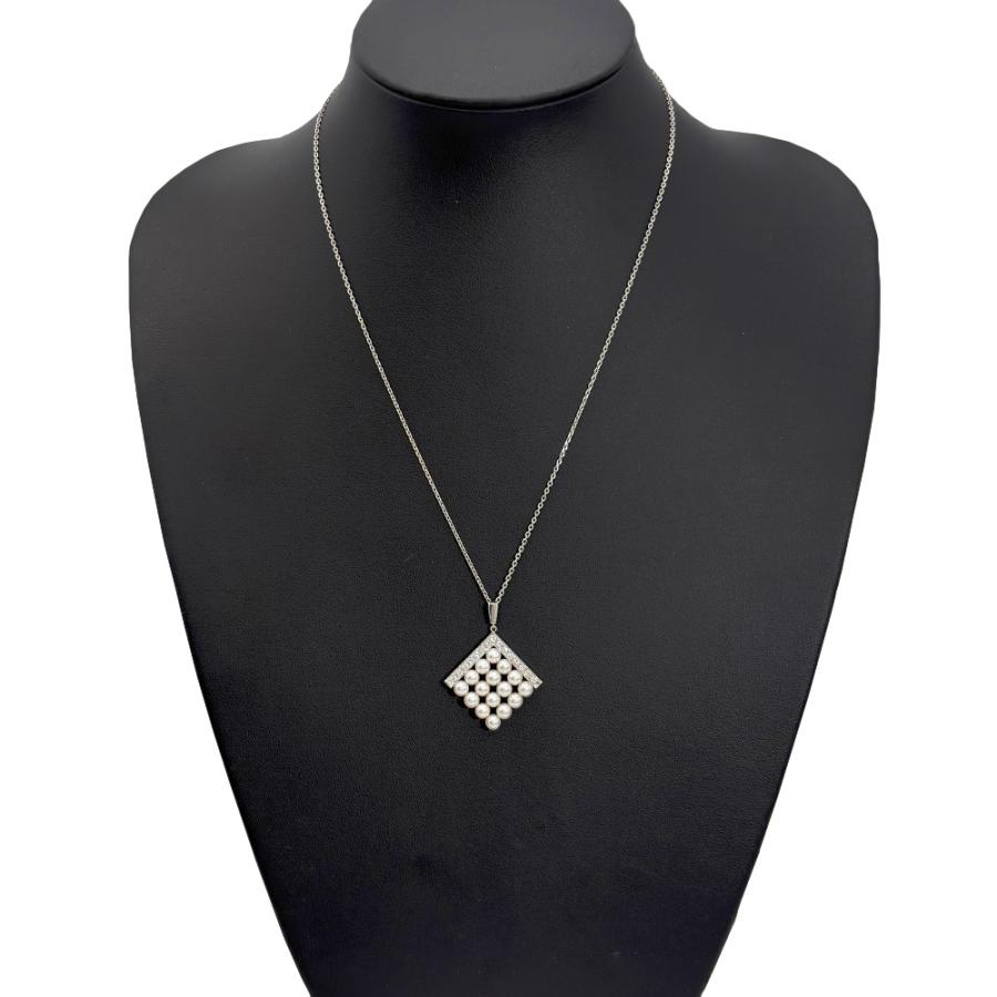 MIKIMOTO（ミキモト） スクエア ネックレス ダイヤモンド K14WG パール