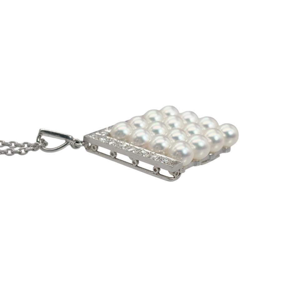 MIKIMOTO（ミキモト） スクエア ネックレス ダイヤモンド K14WG パール