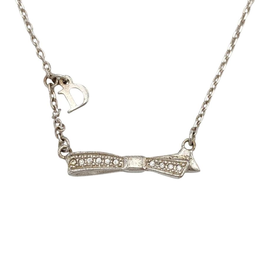 ディオール Dior リボンモチーフ ロゴ チャーム ネックレス メタル