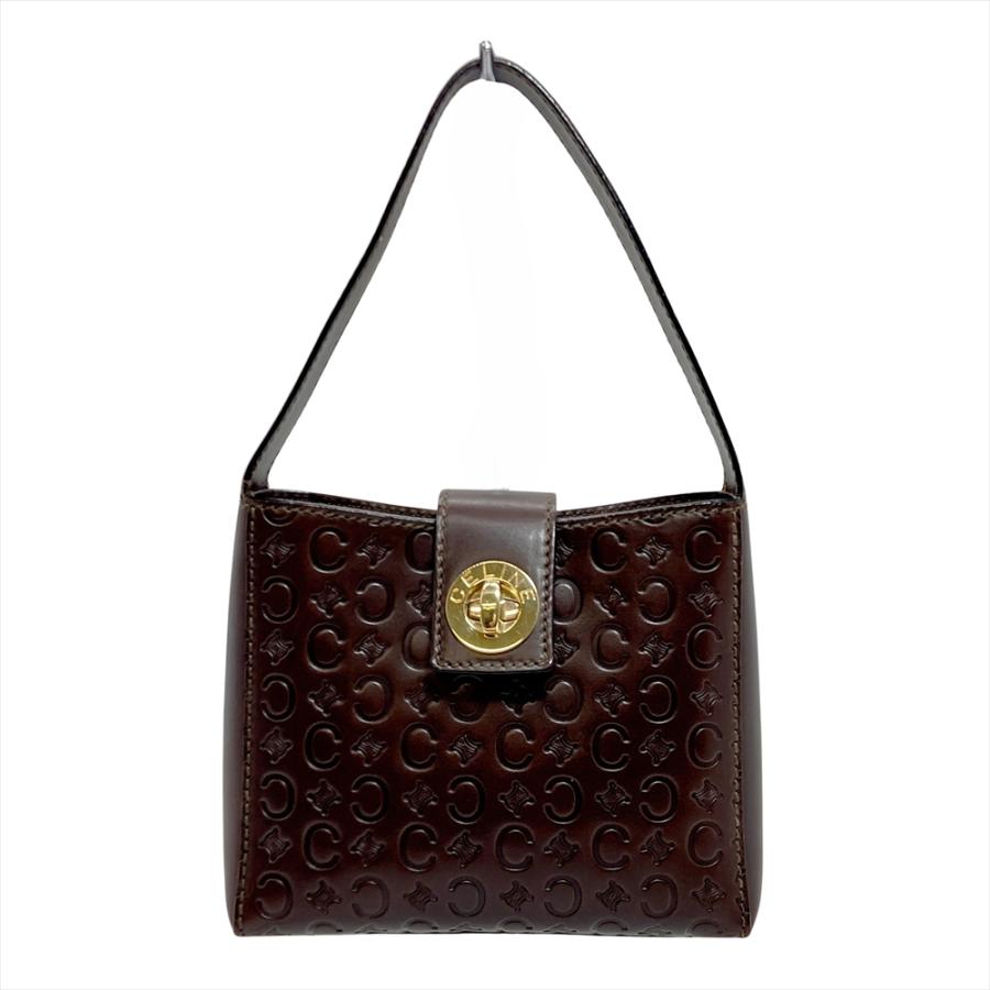 CELINE（セリーヌ） マカダム Cブラゾン ハンドバッグ レザー ブラウン