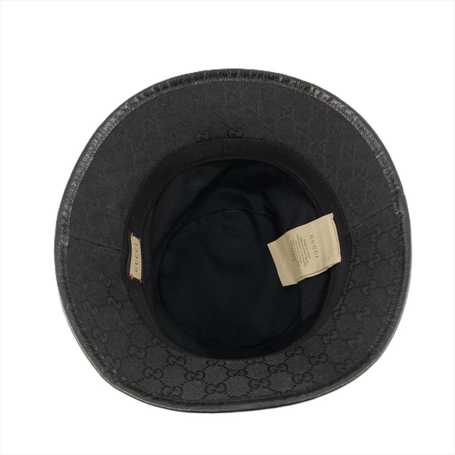 美品✨グッチ マーモント GGキャンバス　バケットハット 576587 黒 GUCCI】グッチ フェドラハット 576587 ハットレディース GG