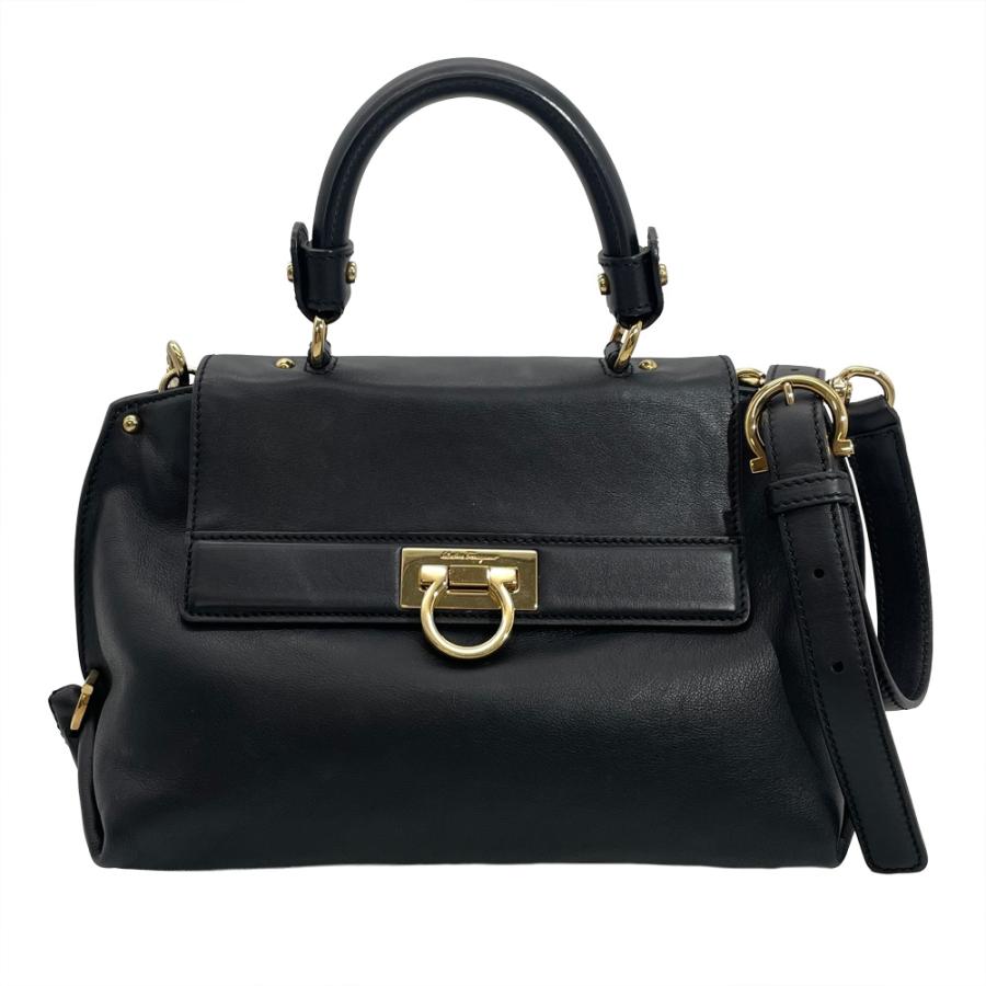 フェラガモ Ferragamo ガンチーニ ハンドバッグ 2WAY レザー ブラック