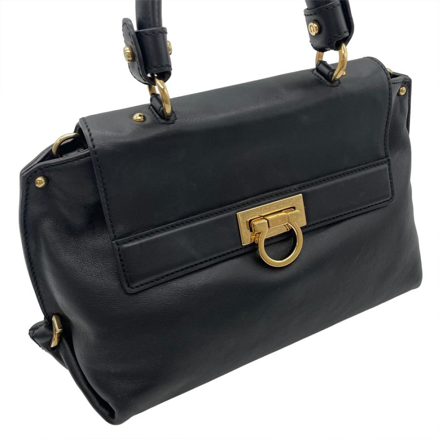 フェラガモ Ferragamo ガンチーニ ハンドバッグ 2WAY レザー ブラック