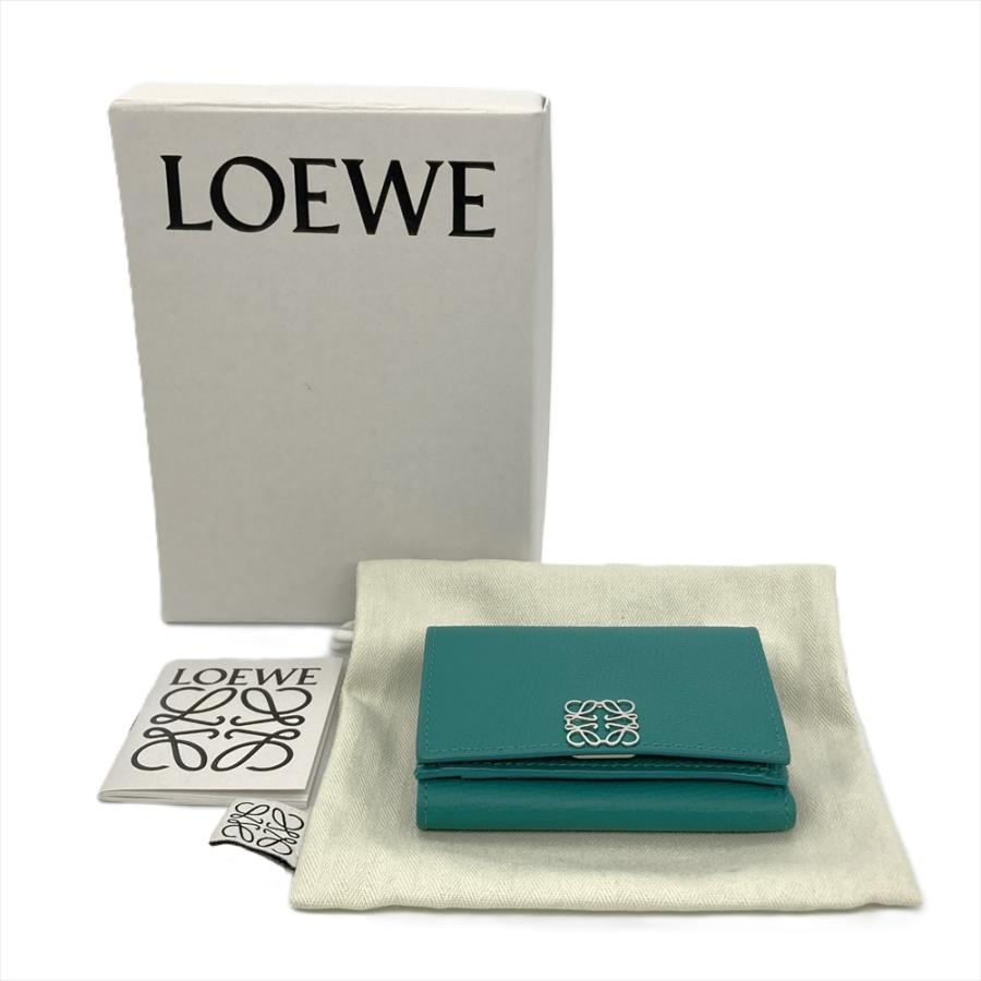 美品✨ロエベ 三つ折り財布 トライフォールド アナグラム くすみグリーン レザー LOEWE ロエベ アナグラム トライフォールド ウォレット 三つ折り