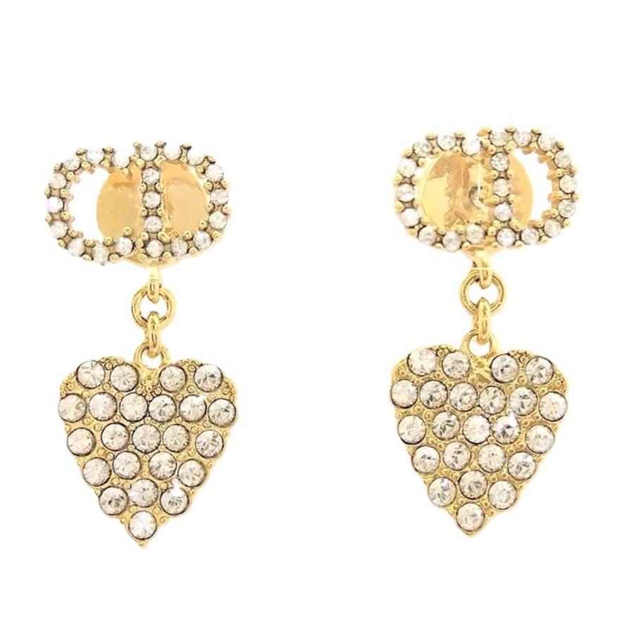 Dior CDロゴ ハート ラインストーン ピアス ゴールド クリスチャンディオール Christian Dior CDロゴ ハート ラインストーン