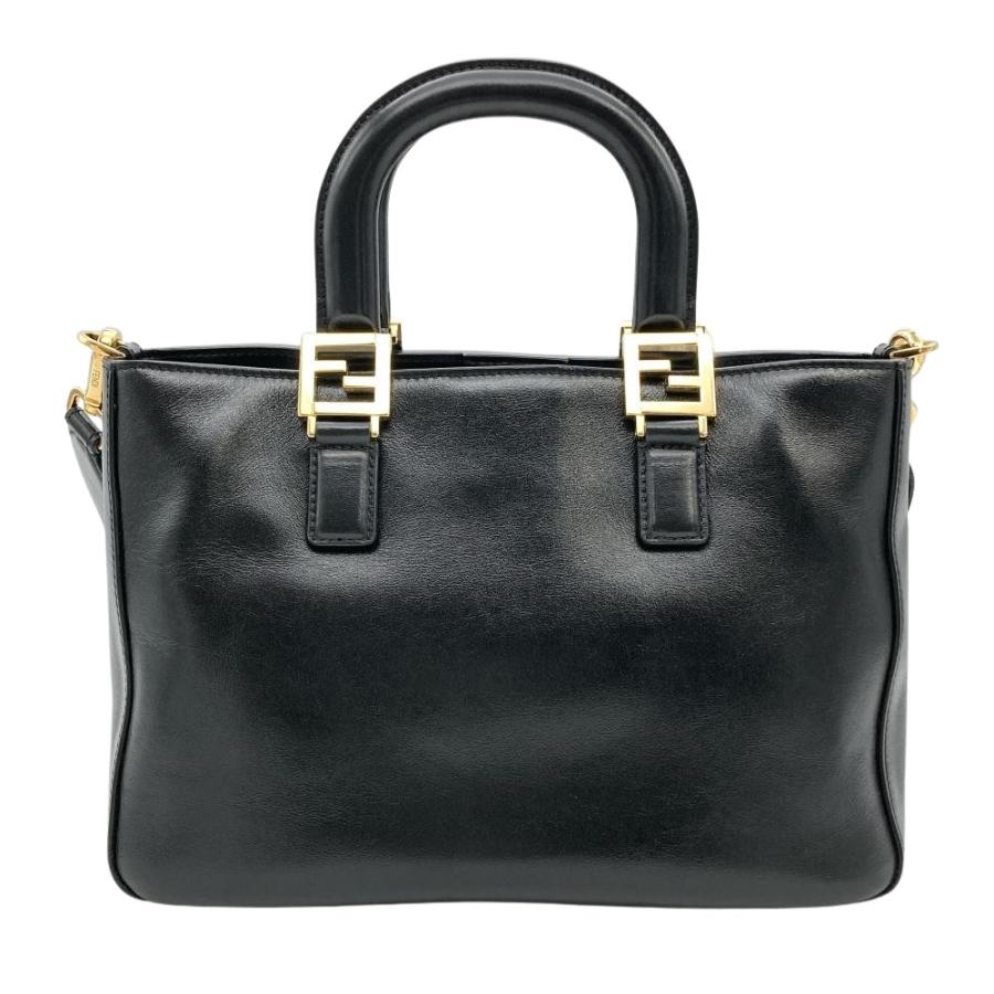 Fendi FFロゴハンドバッグ ブラウン/ブラック FENDI（フェンディ） FENDI FF ハンドバッグ レザー 8BH367 ブラック