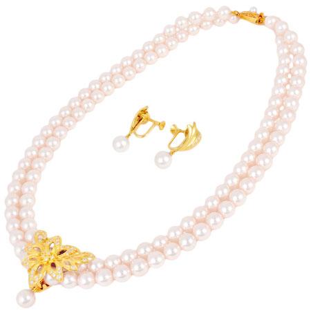 ミキモト MIKIMOTO パール 7.0-7.5mm ダイヤモンド 2連 ネックレス