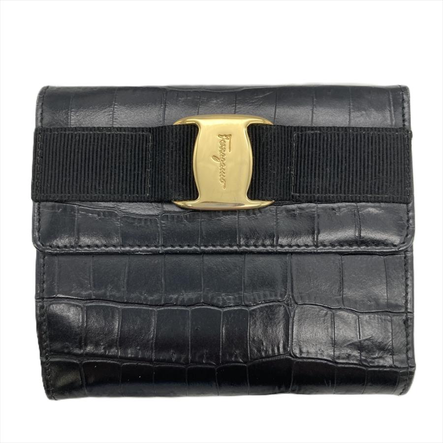 フェラガモ Ferragamo ヴァラ 二つ折り財布 レザー 224068 ブラック  