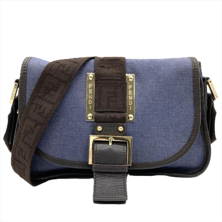 FENDI（フェンディ） ショルダーバッグ デニム ブルー ゴールド金具 