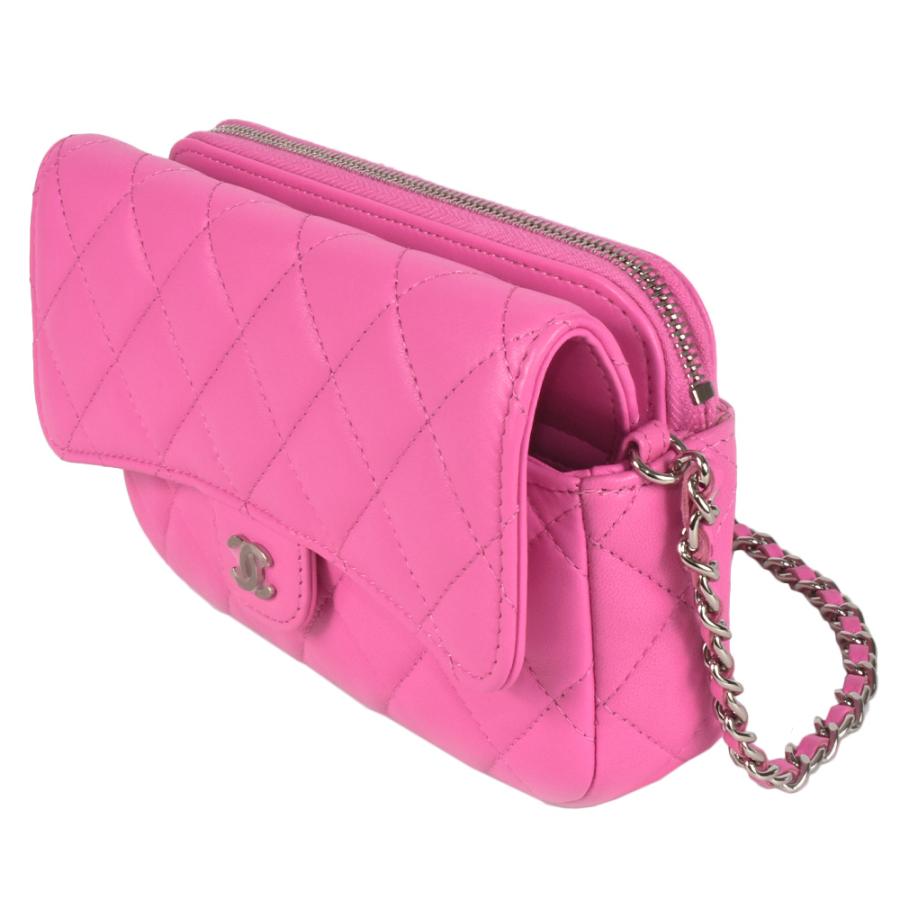 シャネル CHANEL マトラッセ フォンケース チェーンウォレット ショルダーバッグ ラムスキン ピンク シルバー金具 ココマーク 31番台_1