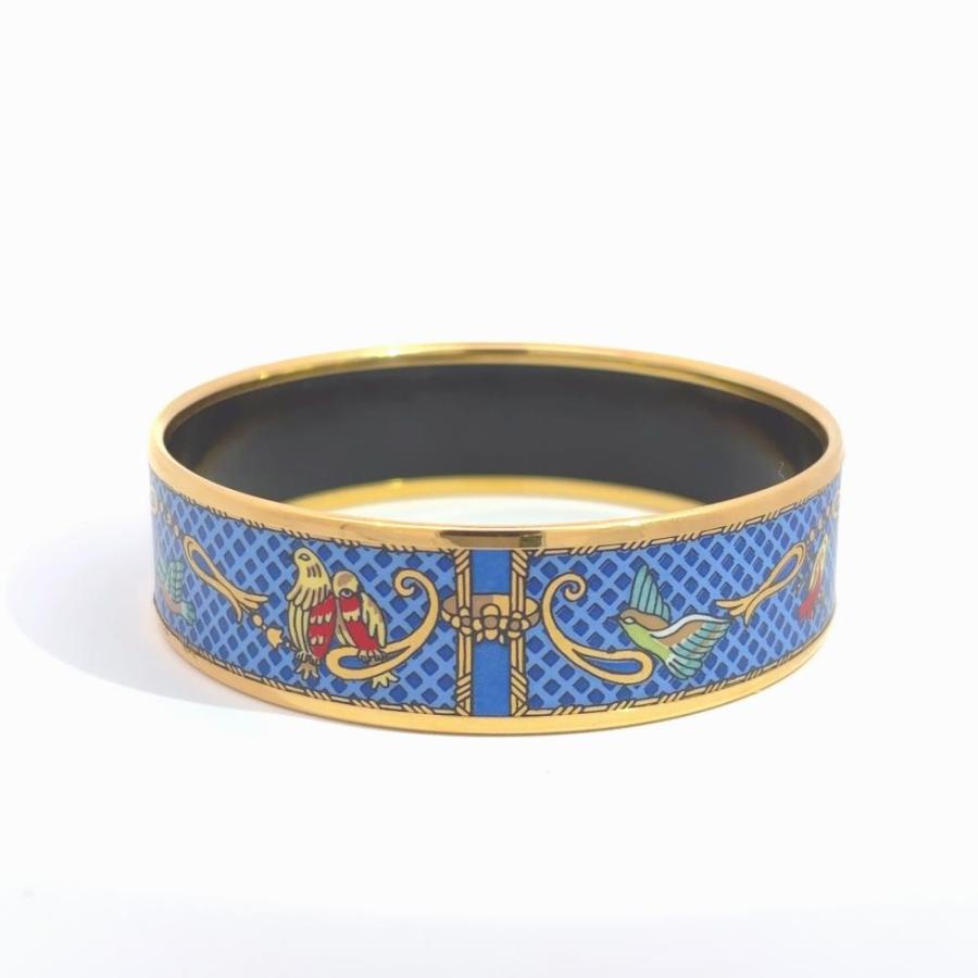HERMES（エルメス） エマイユGM バングル カフ ブルー ゴールド金具 鳥 