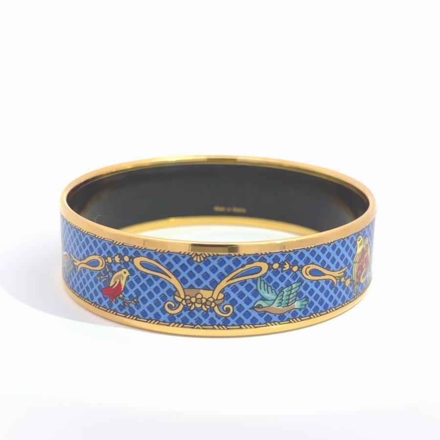 HERMES（エルメス） エマイユGM バングル カフ ブルー ゴールド金具 鳥 