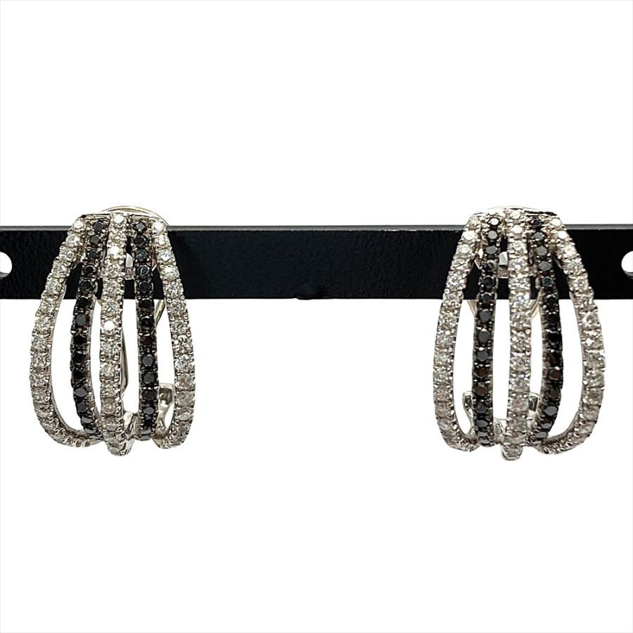 パヴェ デザイン ピアス ダイヤモンド 0.90ct K18WG 7.2g ブラック  