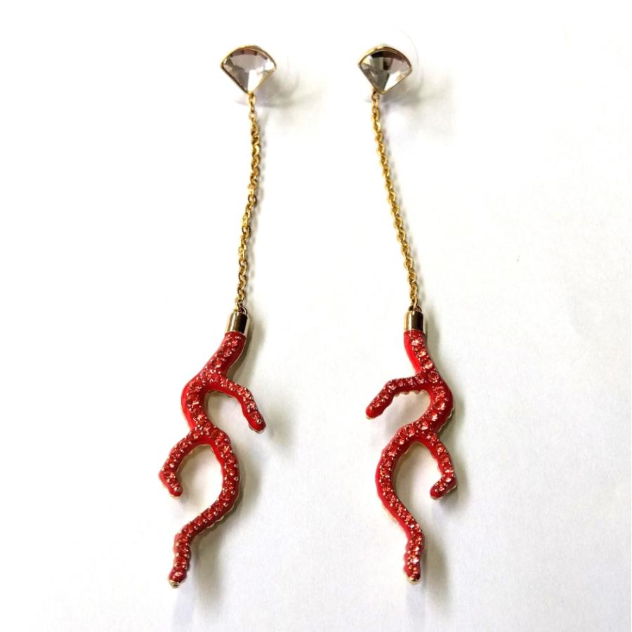 no.4289　レッドコーラル×ヘマタイト║ピアス/イヤリング║ステンレスピアス SWAROVSKI（スワロフスキー） SWAROVSKI Shell Coral シェル コーラル