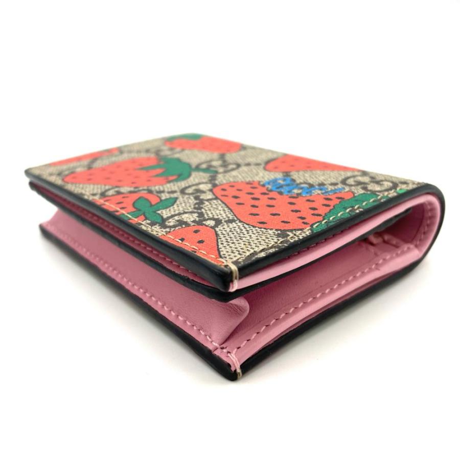 グッチ GUCCI ストロべリープリント 二つ折り財布 GGスプリームキャンバス 573839 コンパクト【中古】 GUCCI（グッチ） ストロべリープリント 二つ折り財布 GGスプリーム