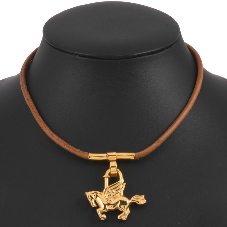 HERMES エルメス ペガサス ゴールド ブラウン チョーカー カデナ HERMES エルメス ペガサス カデナチャーム チョーカー GP レザー