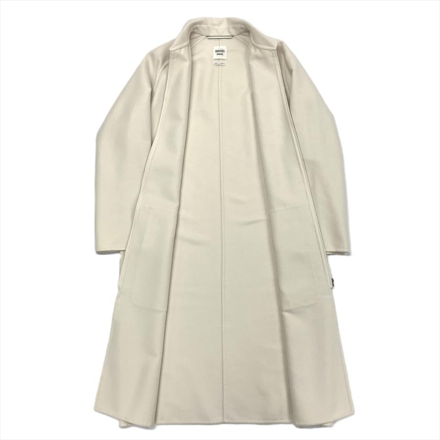 HERMES エルメス ステンカラーコート カシミヤ ホワイト 36