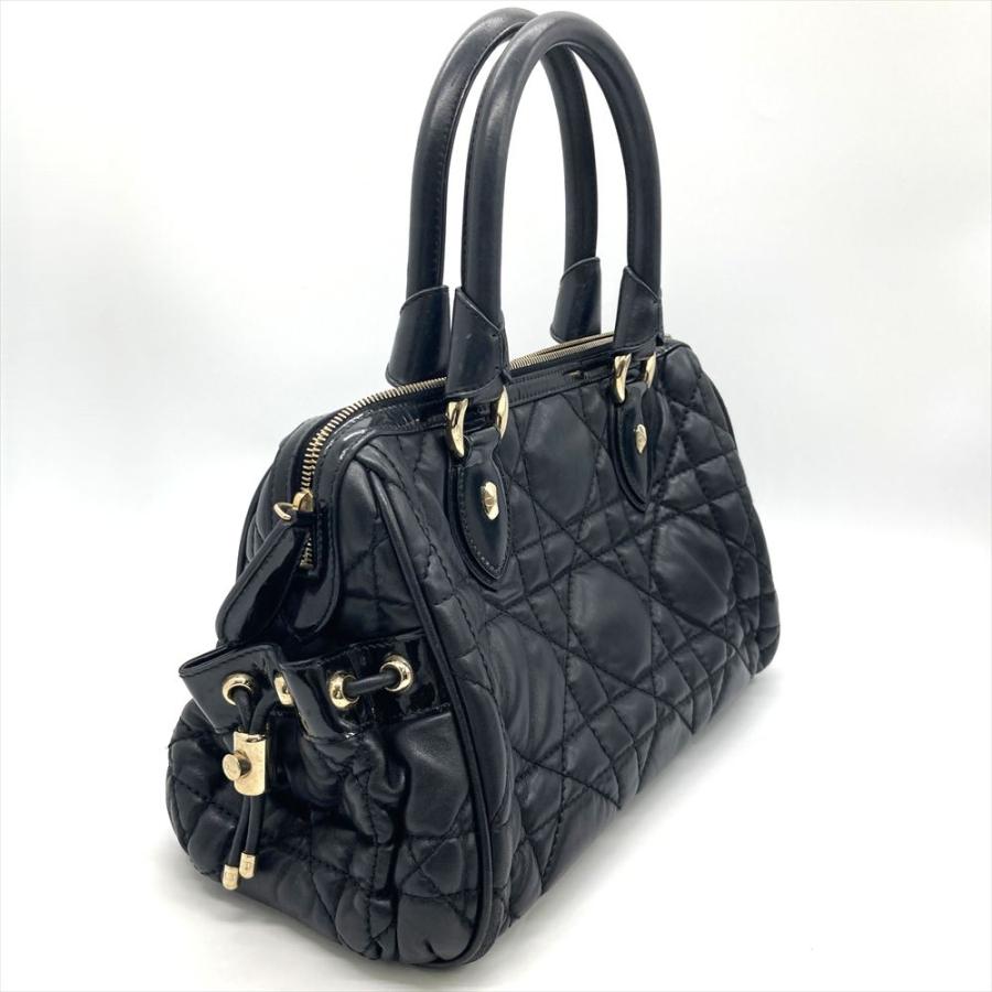Christian Dior カナージュ ハンドバッグ 黒 ゴールド金具 ディオール Dior ハンドバッグ レザー ブラック ゴールド金具