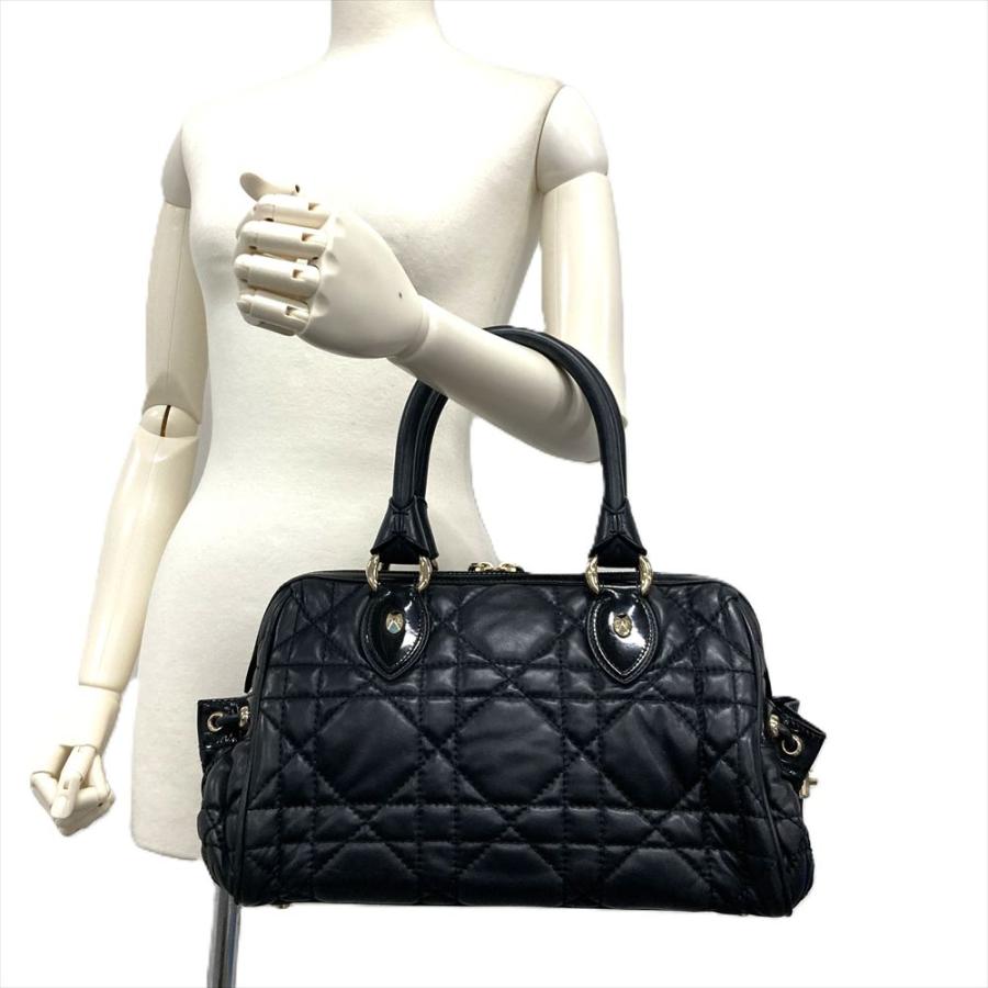 Christian Dior カナージュ ハンドバッグ 黒 ゴールド金具 ディオール Dior ハンドバッグ レザー ブラック ゴールド金具