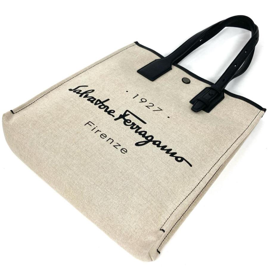 サルヴァトーレ フェラガモ キャンバスバッグ 大容量 レザー シルバー金具 フェラガモ Ferragamo トートバッグ キャンバス レザー 24 0797