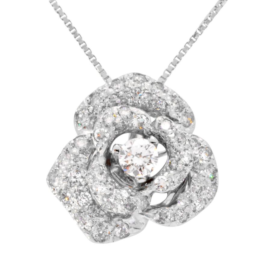 フラワーモチーフ ペンダント ネックレス ダイヤモンド 0.7ct K18WG