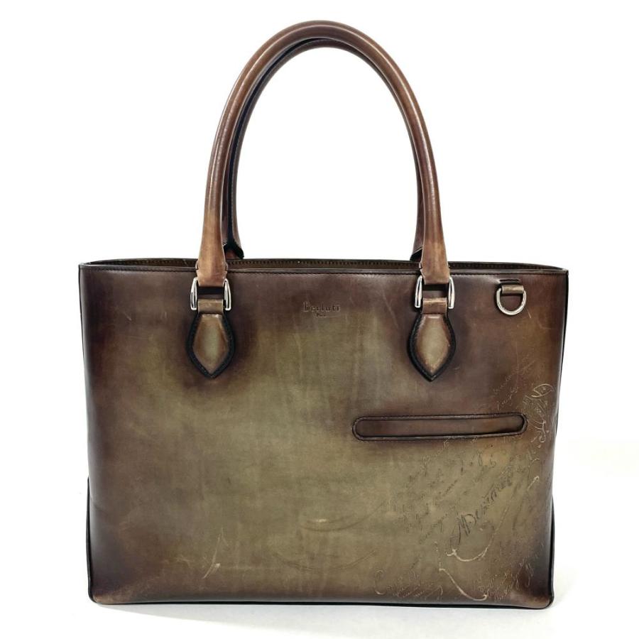 良品 ベルルッティ カリグラフィ トゥジュール トートバッグ レザー ブラウン ベルルッティ Berluti カリグラフィ トゥジュール トートバッグ