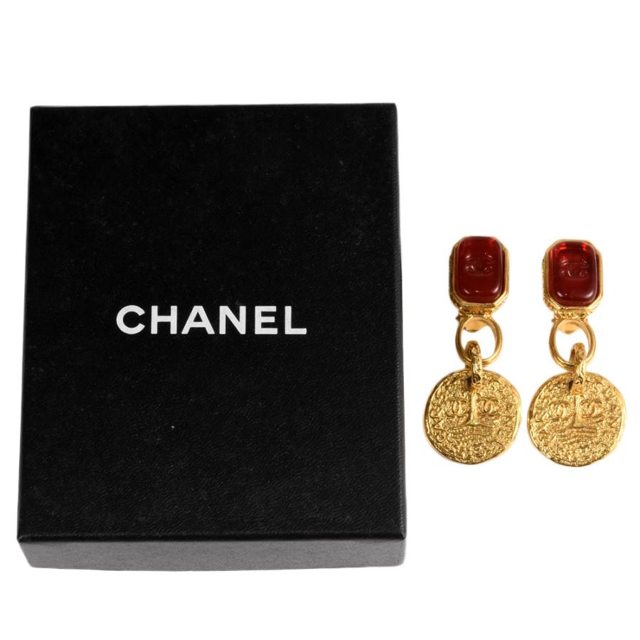 シャネル CHANEL グリポア レッド メダル コイン イヤリング 93A GP 
