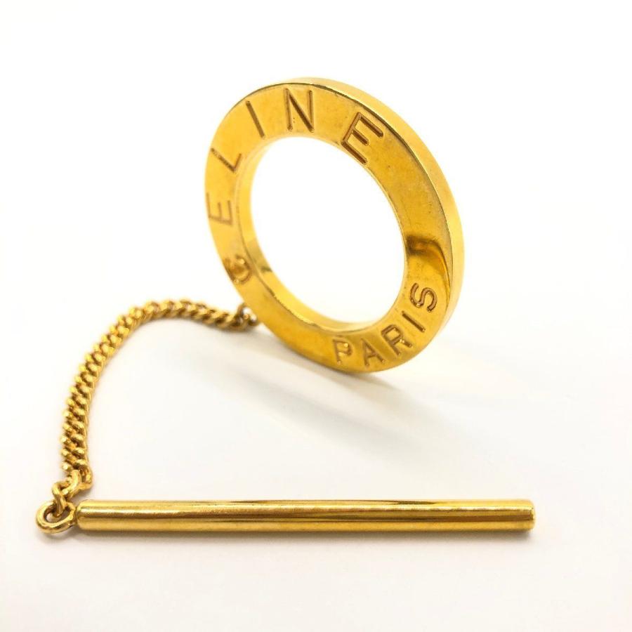 【美品】セリーヌ　スカーフリング　ロゴ刻印　サックス　サークル　イタリア製 美品】セリーヌ スカーフリング ロゴ刻印 サックス サークル