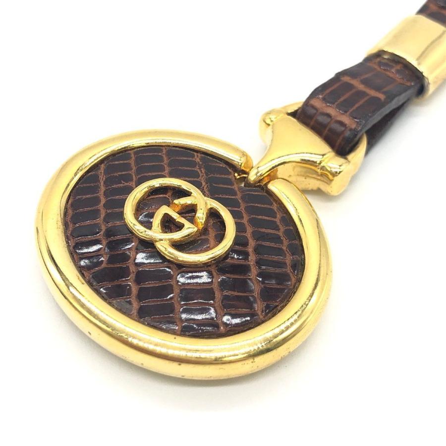 グッチ  キーホルダー ブラウン  GUCCI キーリング キーフック GUCCI（グッチ） キーホルダー クロコ型押し ブラウン ゴールド