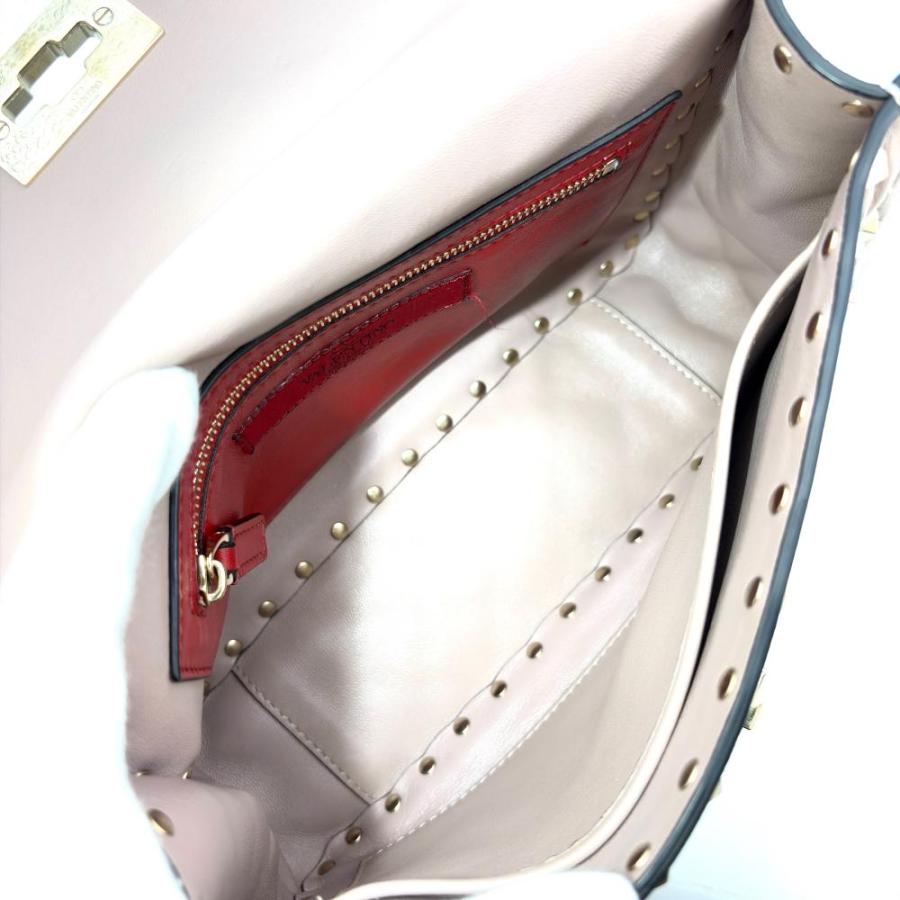 VALENTINO ヴァレンティノ ロックスタッズ スパイク チェーン ショルダーバッグ ホワイト レザー ゴールド金具 VALENTINO（ヴァレンティノ） ロックスタッズ スパイク ショルダー