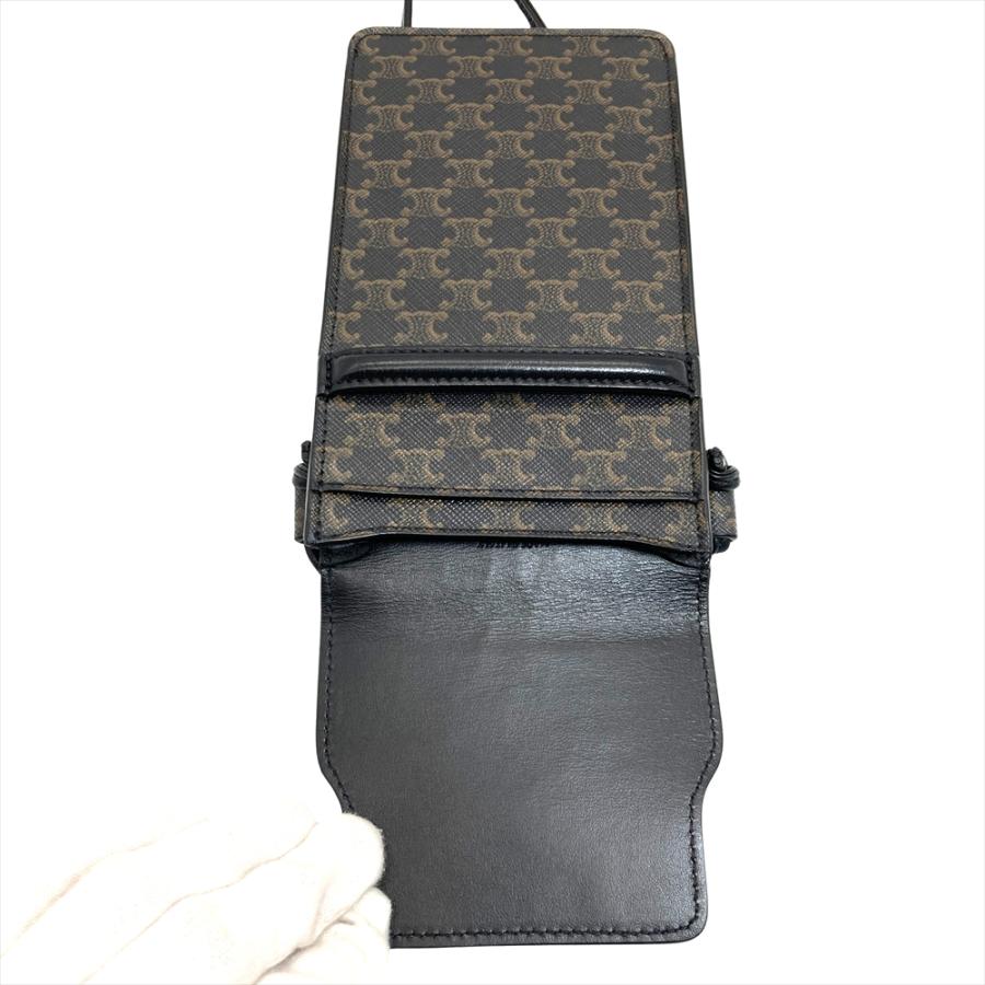 【最終価格】セリーヌ　CELINE トリオンフ スマホポーチ 黒 CELINE（セリーヌ） トリオンフ キャンバス＆ラムスキン フラップ付き