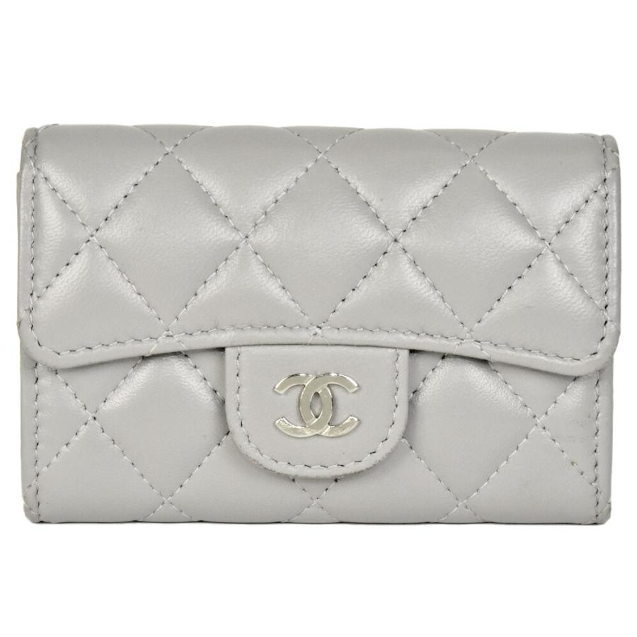 シャネルラムスキンマトラッセココマーク名刺入れ25シリーズ CHANEL シャネル マトラッセ ココマーク カードケース グレー