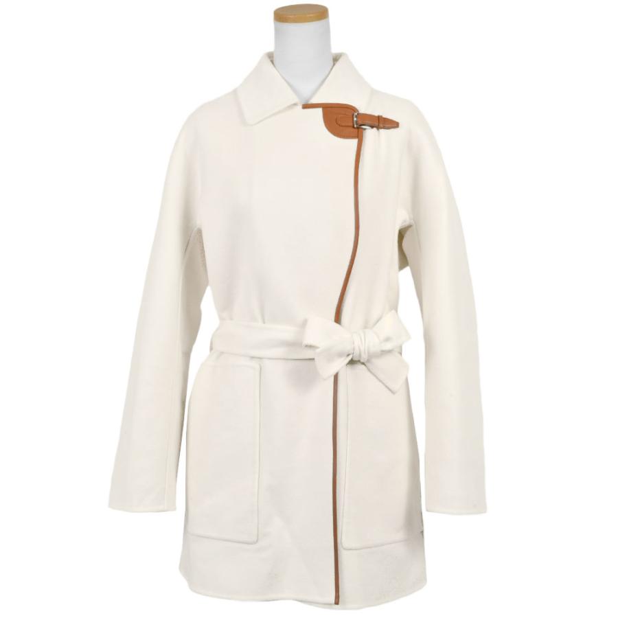 HERMES（エルメス） ダブルフェイス コート カシミヤ レザー ホワイト