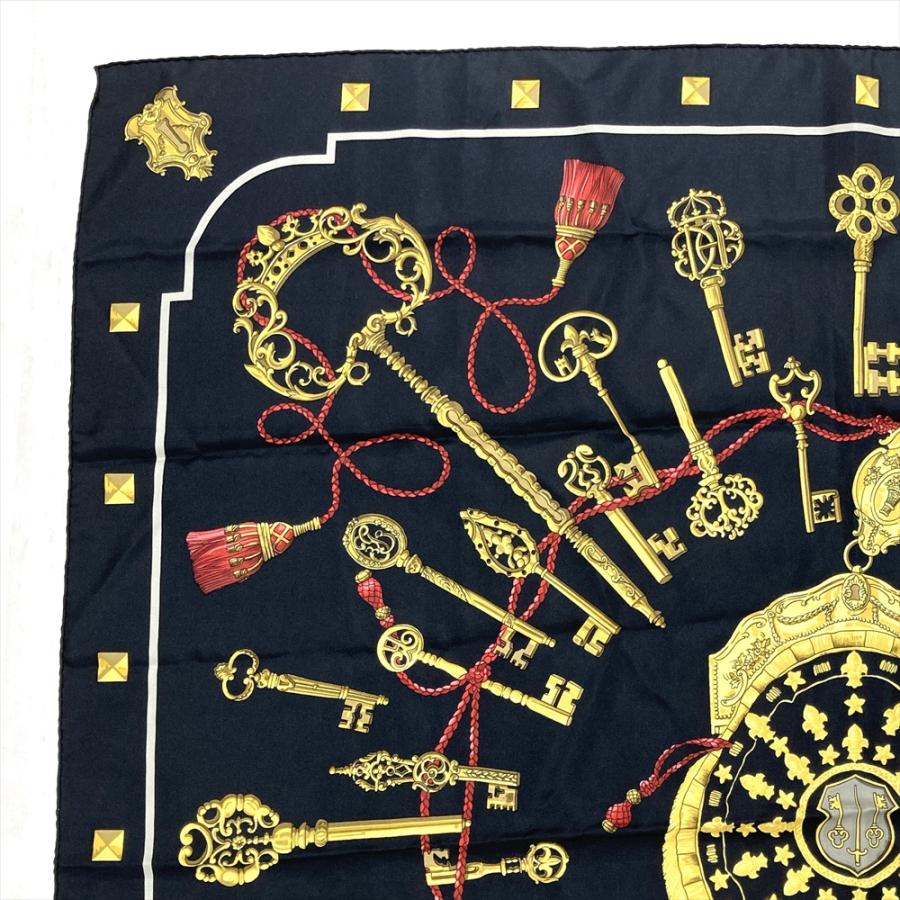 HERMES エルメス カレ 90 LES CLES スカーフ シルク ブラック 鍵 HERMES エルメス カレ 90 LES CLES スカーフ シルク ブラック 鍵