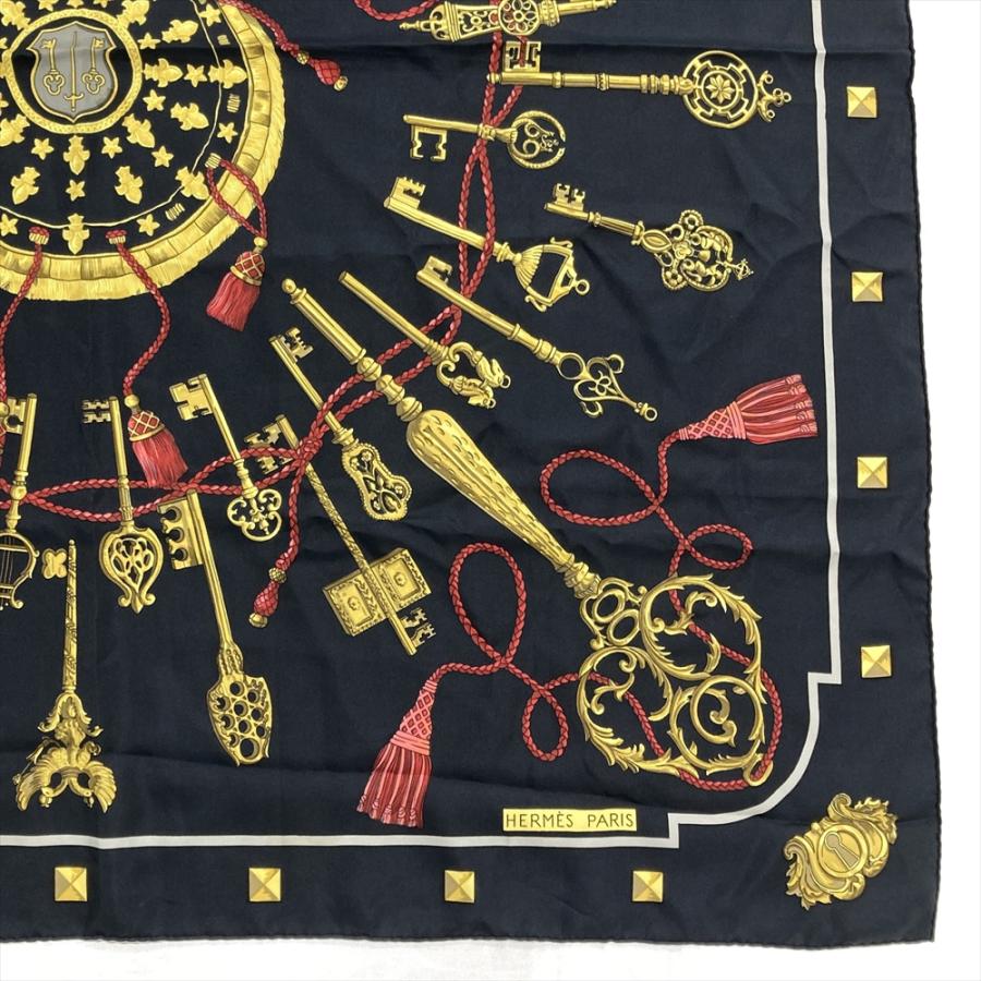 HERMES エルメス カレ 90 LES CLES スカーフ シルク ブラック 鍵 HERMES エルメス カレ 90 LES CLES スカーフ シルク ブラック 鍵