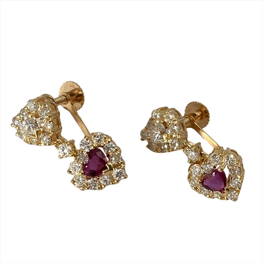 ハート イヤリング ルビー 0.30ct K18YG 7.8g レディース : ゴールド  