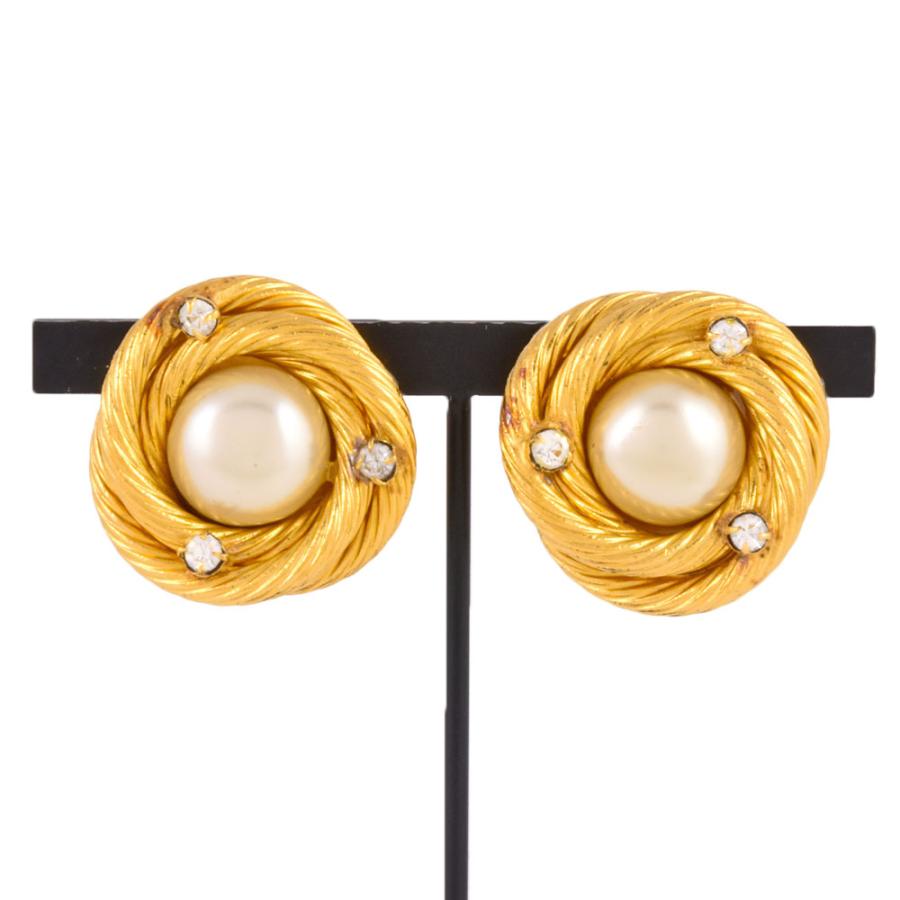 シャネル CHANEL フェイクパール サークル イヤリング ラインストーン  