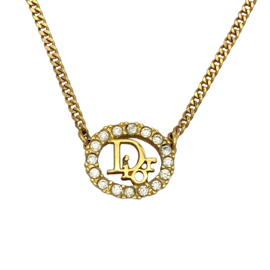 ディオール Dior ロゴ オーバル ラインストーン ネックレス GP