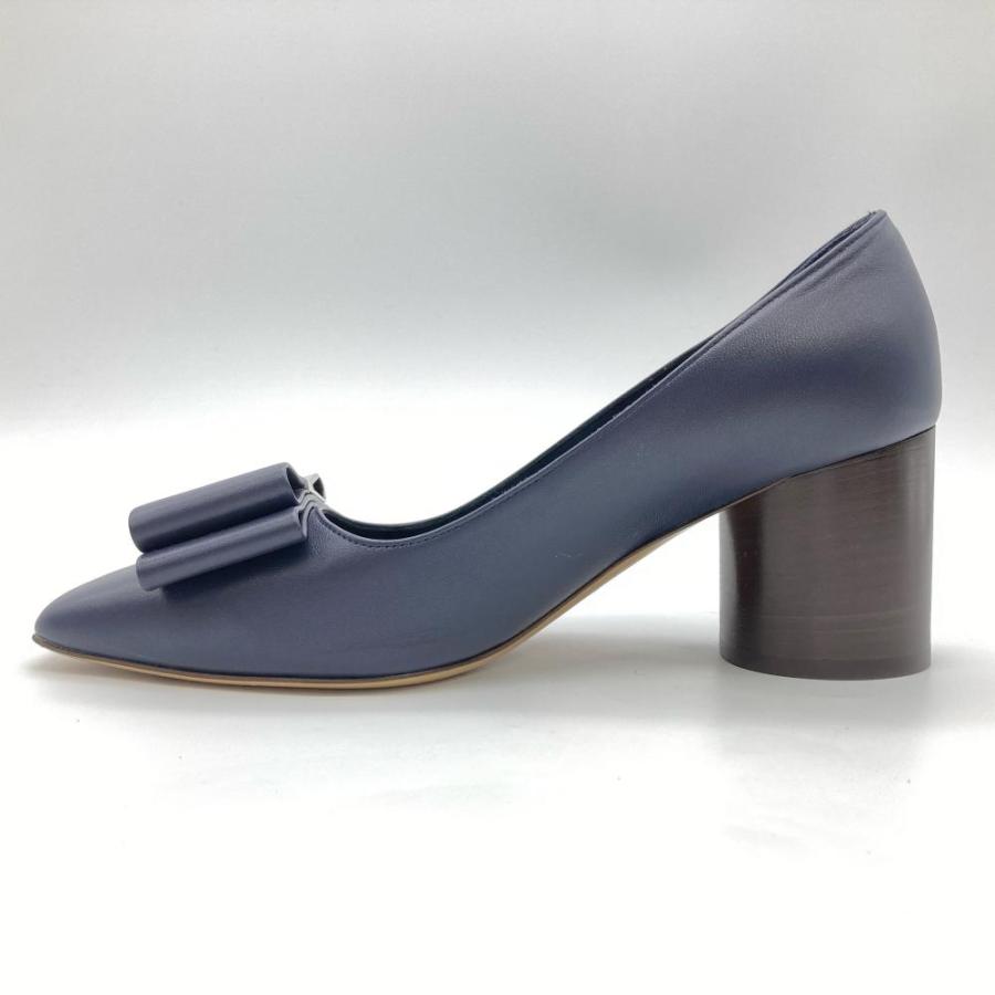 フェラガモ Ferragamo ダブル ボウ パンプス レザー LENA60 ネイビー