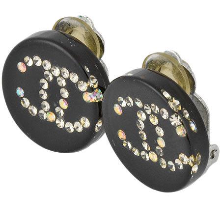 CHANEL シャネル ココマーク ラインストーン イヤリング ブラック 03A  