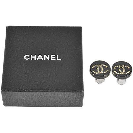 CHANEL シャネル ココマーク ラインストーン イヤリング ブラック 03A  