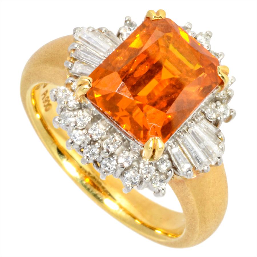 リング 指輪 サファイア 3.88ct 約11.5号 K18YG 10.3g Pt900 オレンジ