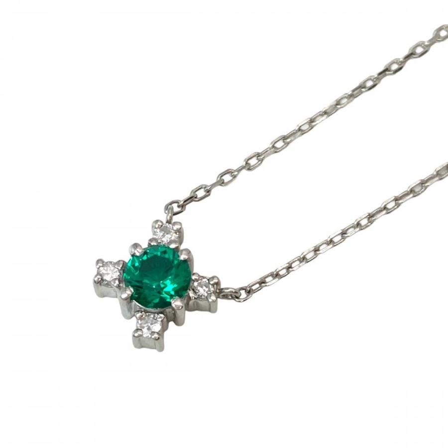 合成エメラルド 0.32ct ネックレス ダイヤモンド 0.08ct Pt850 3g