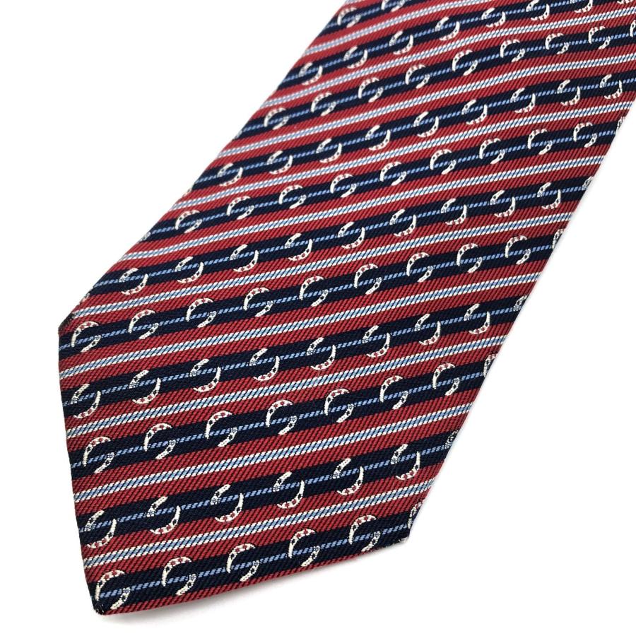 HERMES エルメス ネクタイ シルク 馬蹄総柄 レジメンタル・ストライプ  