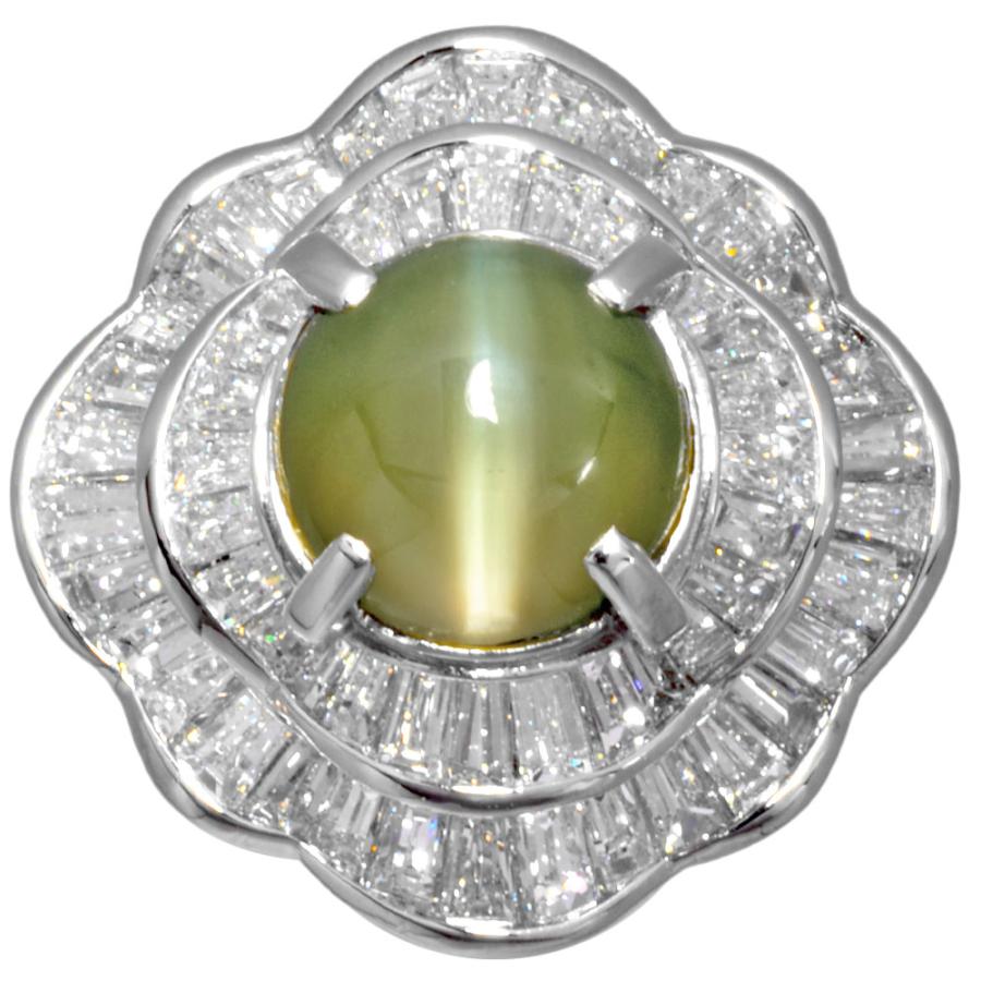 クリソベリル 6.26ct キャッツアイ リング 指輪 ダイヤモンド 3.5ct 約