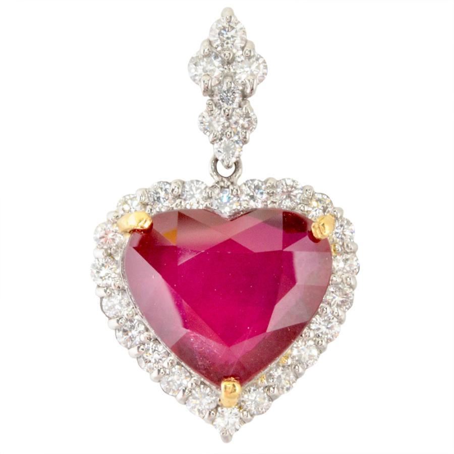 ハート ペンダントトップ ルビー 3.007ct Pt950 3.0g K18YG レッド